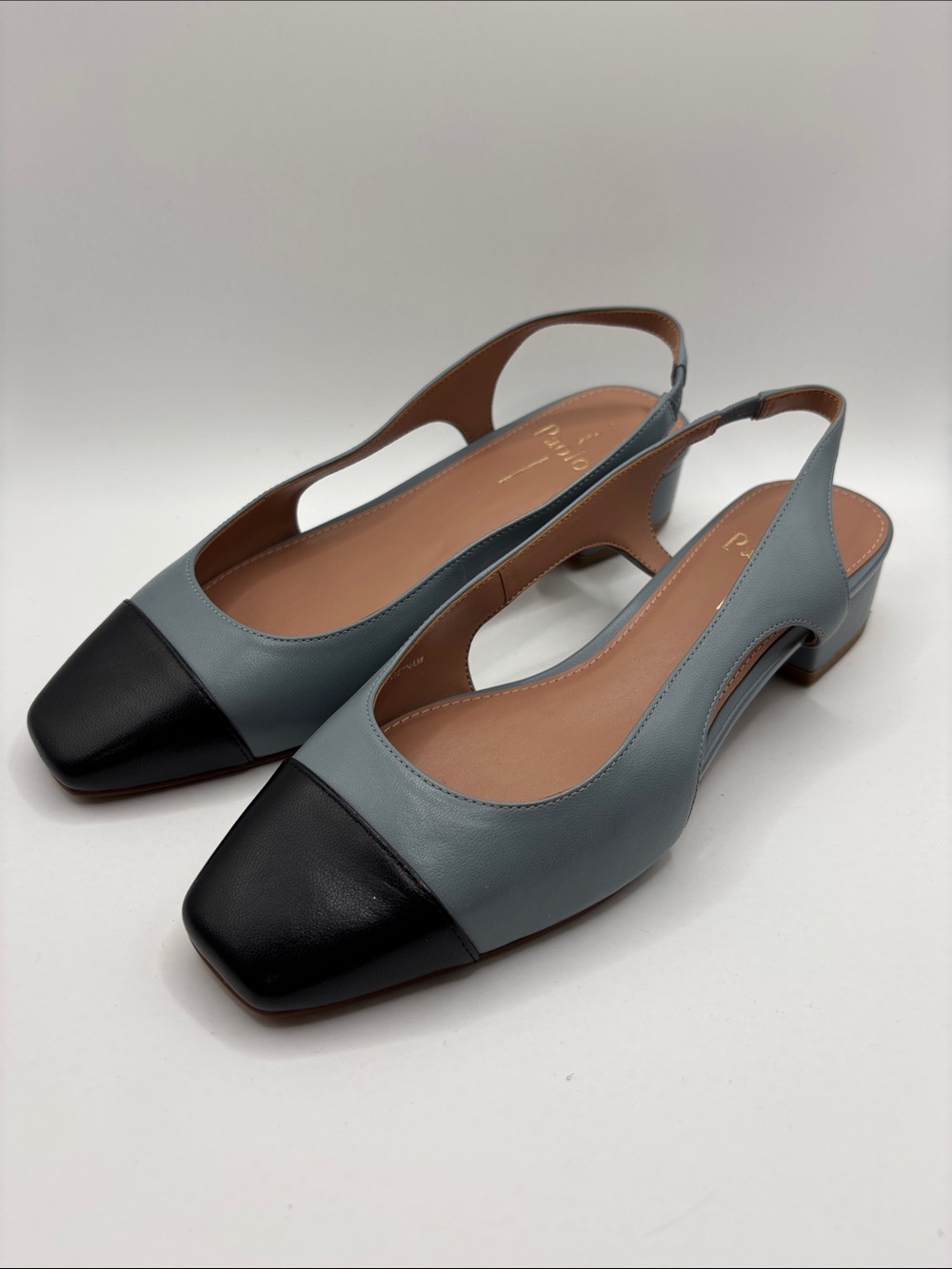 Paolo Two-Tone Slingback Mules in Slate Blue and Black